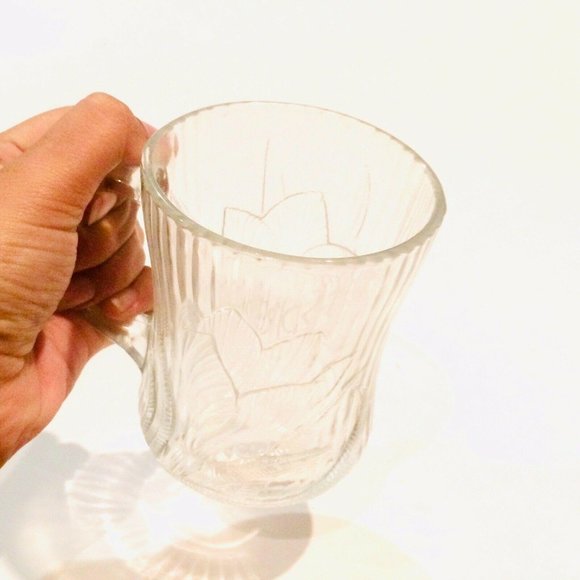 Clear Glass Lotus Flower Mug ARCOROC FRANCE Botany - Picture 11 of 12